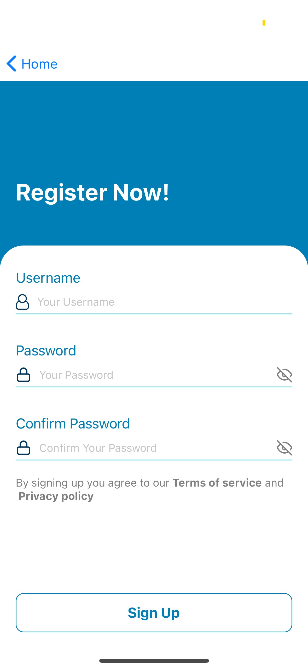 Sign Up Screen